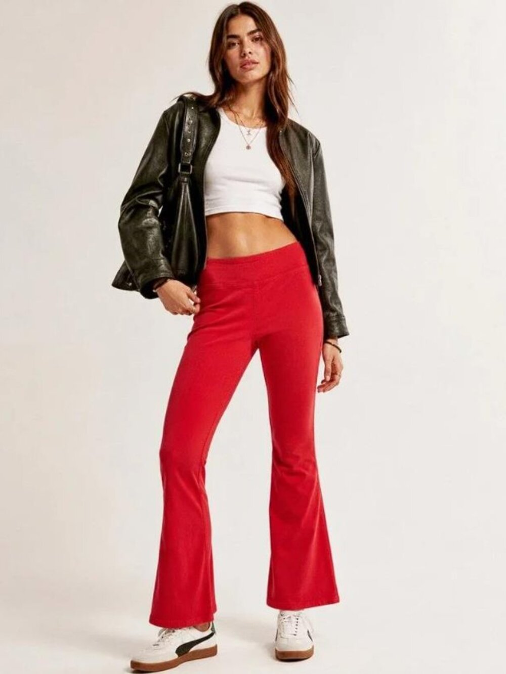 FREE PEOPLE Women's In My Feelings Velvet Crop Slim Flare Pants Size S in Red